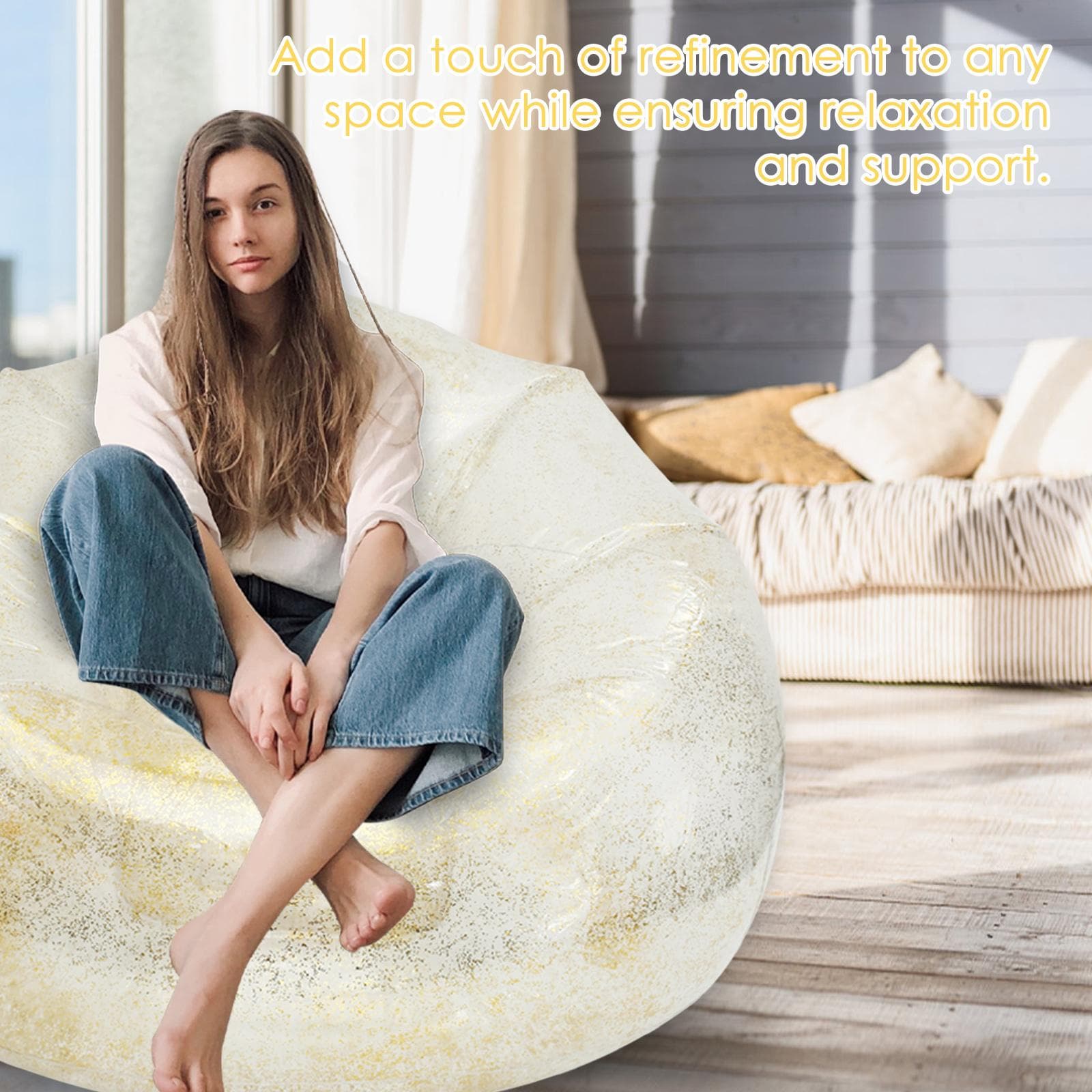 Transparent aufblasbares Lazy BeanBag Sofa wasserdicht PVC faltbar aufblasbarer Loungesessel ohne Füllstoff tragbarer Luftsofa-Sessel silber