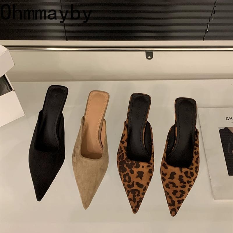 Designer Spitzschuh Damen Pantoletten Hausschuhe Mode Flache Slipper Lässige Damen Slides Schuhe mit niedrigem Absatz cm khaki