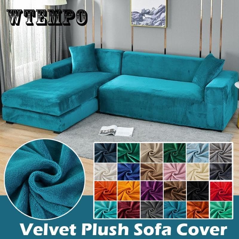 Samt-Sofabezug, elastisch, dick, L-förmig, Ecksofabezug für Wohnzimmer, 1/2/3/4-Sitzer, Stretchbezug für Sofa, Couch, Sessel hellblaue