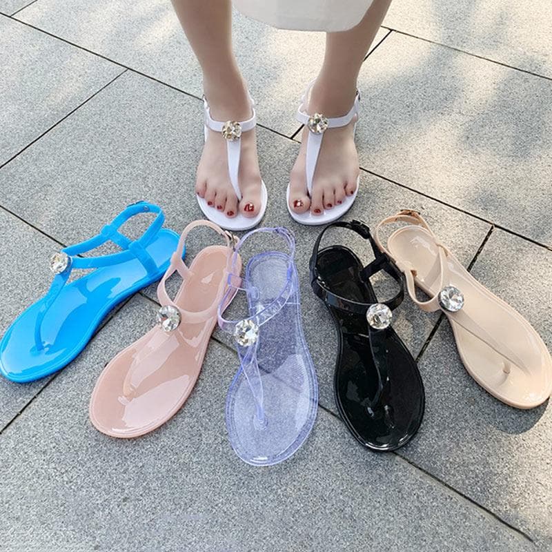 Sommer Flache Unterseite Clip Toe Frauen Sandalen Mode Strass Mädchen Schuhe Plus Größe Flip-Flops Bequeme Damen Gelee Schuhe cm transparent