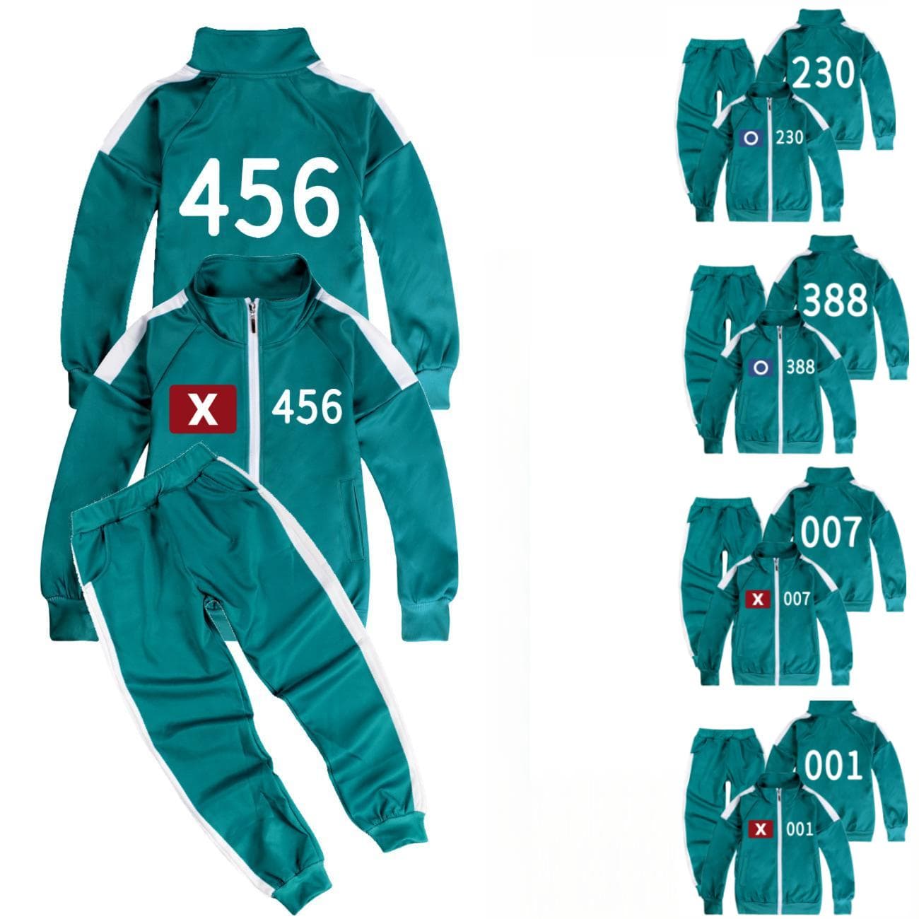 Kinder Jungen Mädchen Game Player Season 2 Print Langarm Reißverschluss Jacke Mantel Hose Set X 456 O 230 Outfit Halloween Cosplay Kostüm 110cm