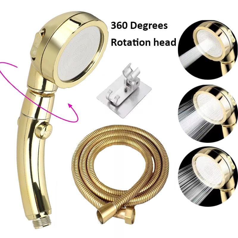 Hochdruck Duschkopf Set mit Schlauch und Halter Gold 3 Modi Großer Durchfluss Regendusche Handbrause Duscharmatur Badezimmerzubehör