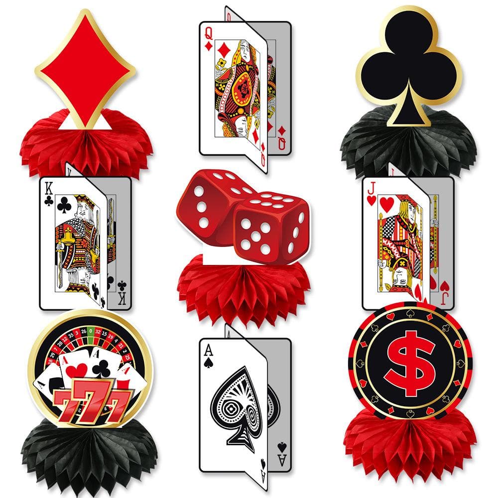 Set de 9 pièces Thème Casino Las Vegas Cartes à Jouer Poker Ornement Nid d'Abeille de Bureau pour Adultes Garçon Anniversaire Soirée Jeux