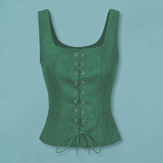 Weste für Damen mit Schnürung, Riemen, Renaissance, Vintage, quadratischer Ausschnitt, ärmellos, mittelalterlich, schmale Passform, einfarbig,