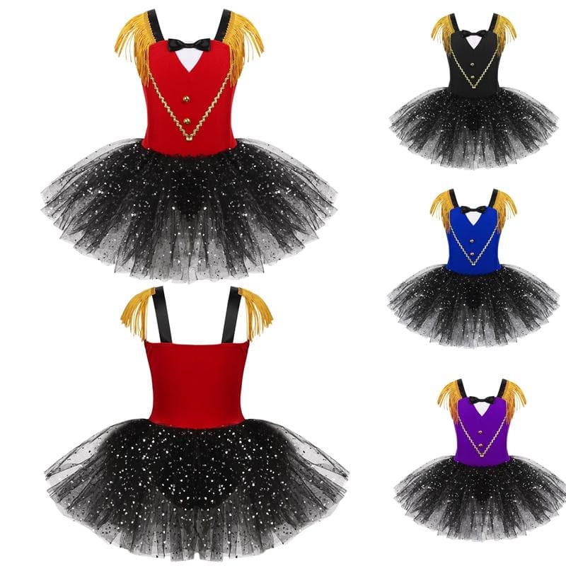 Zirkusdirektor-Kostüm für Kinder, Mädchen, Pailletten, Ballettkleid, Skaten, künstlerisches Weihnachts-Tanzkleidungs-Outfit cm