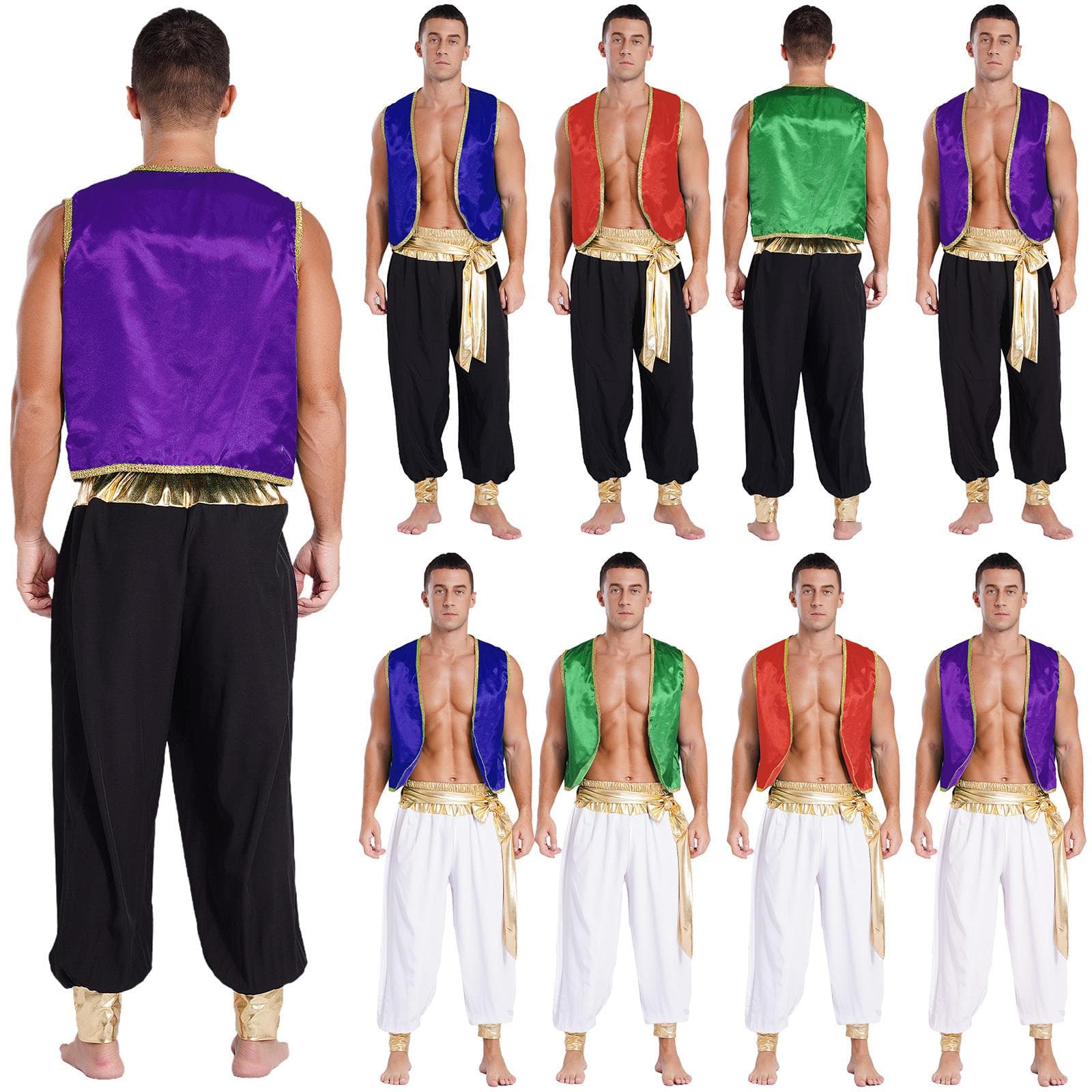 Herren Arabischer Prinz Kostüm Geflochtene Weste Patchwork Hose Elastischer Bund Karneval Cosplay cm schwarz/dunkelviolette