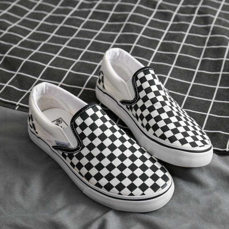 Loafers Herren Frühjahr Neue schwarz-weiß karierte Segeltuchschuhe Paar Sneakers cm