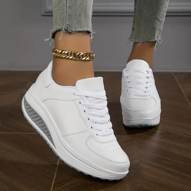 Damen-Wedge-Rocker-Sneaker, lässige, höhenvergrößernde Low-Top-Sneaker zum Schnüren, bequeme Plateauschuhe zum Gehen cm coole schwarze