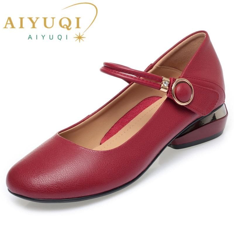 Damenschuhe aus echtem Leder, Mary Jane-Schuhe, Damen-Mary-Jane-Schuhe mit mittlerem Absatz, große Damenschuhe cm
