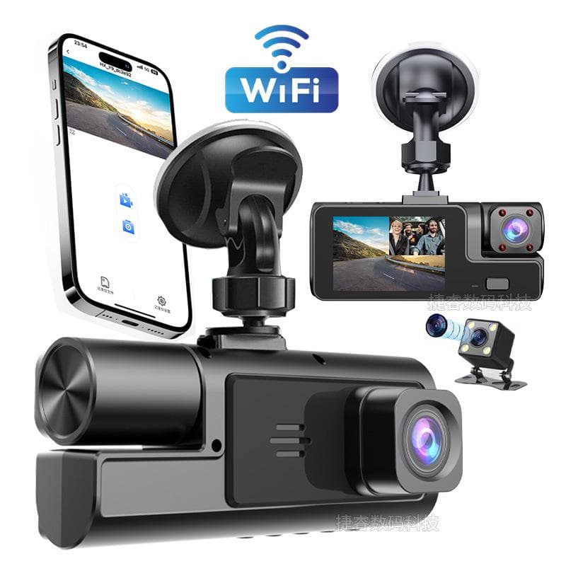 2-Zoll HD Dashcam mit Dreifach-Objektiv, WLAN und Mobiler Konnektivität – A22 Auto-Monitor