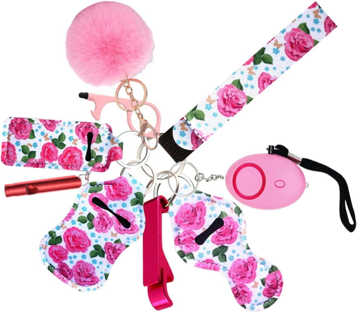 Schlüsselanhänger-Set für Damen mit persönlichem Alarm, Armband, Pompon-Schlüsselanhänger, Geschenke für Frauen und Mädchen
