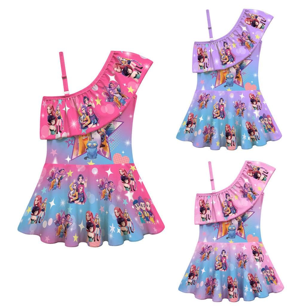 Kinder Mädchen Anime Cartoon K-Pop Rumi Zoey Mira Print Einteiliger Badeanzug Bademode 140cm