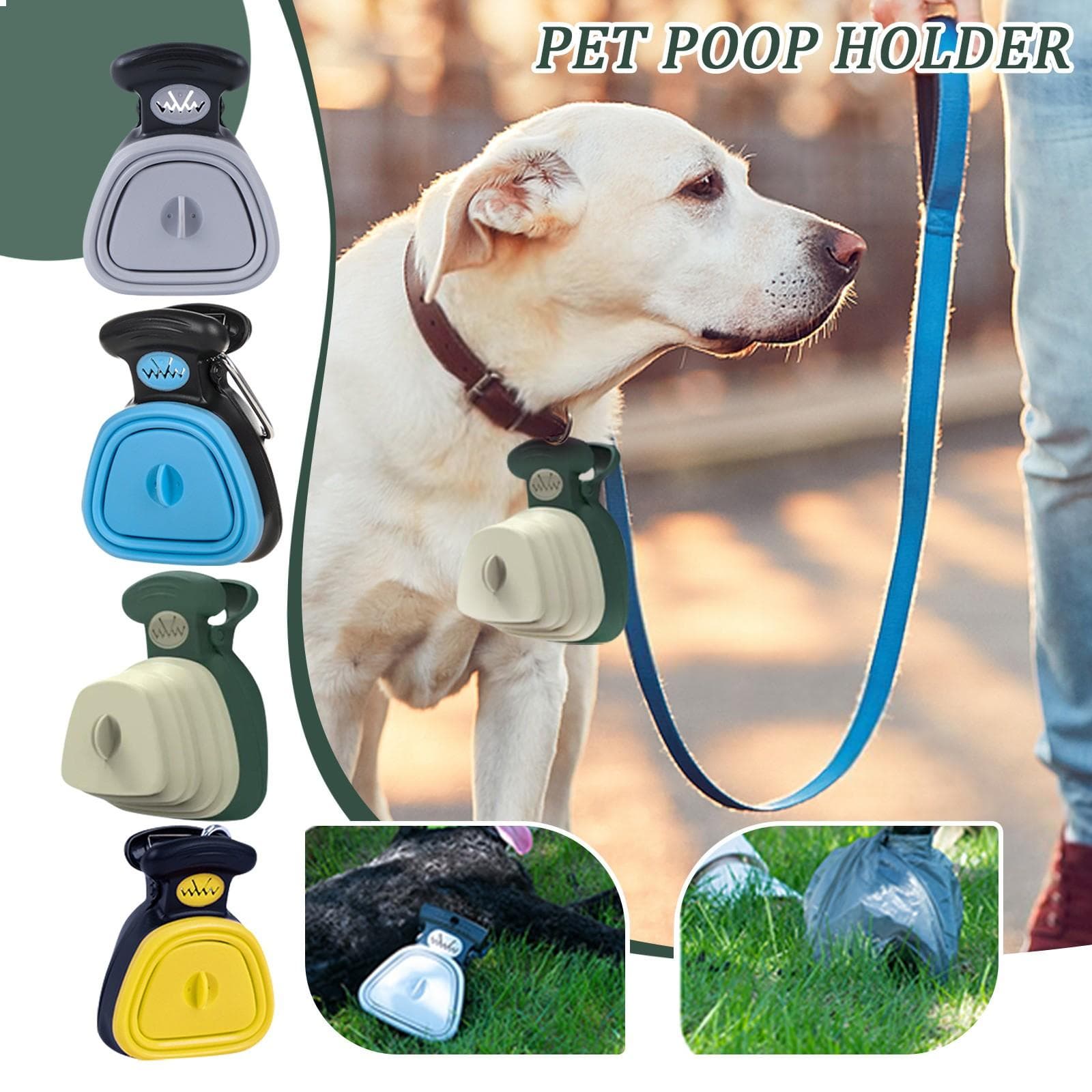 Hundekot-Aufsammelclip, zum Gassigehen mit dem Hund, um den Kot aufzusammeln, tragbarer, zusammenklappbarer Hundekot-Aufsammelclip, Müllsack beige