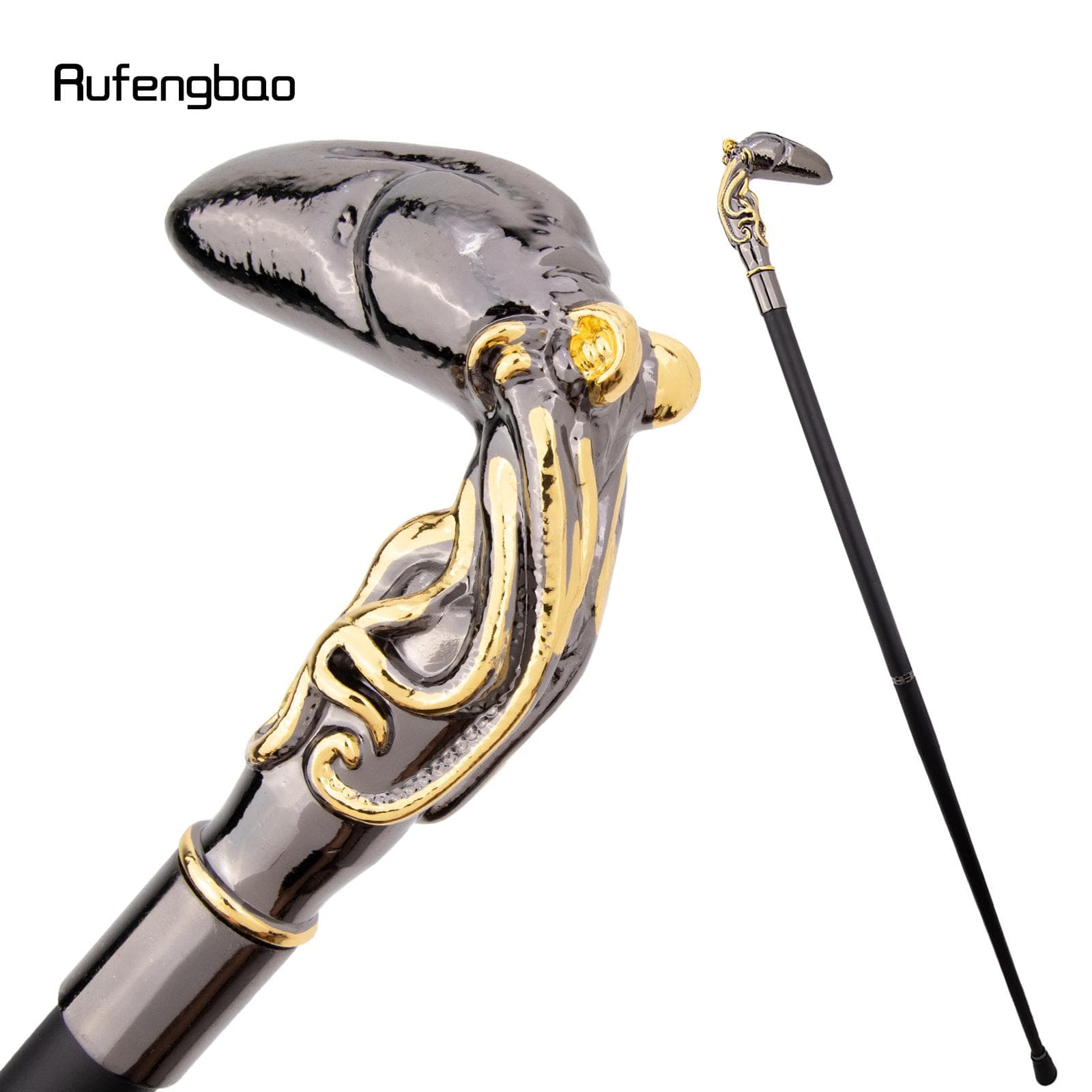 Goldener Schwarzer Oktopus Fisch Tintenfisch Gehstöcke Mode Dekorative Gehstöcke Gentleman Elegant Cosplay Stockknauf Krummstab 93cm