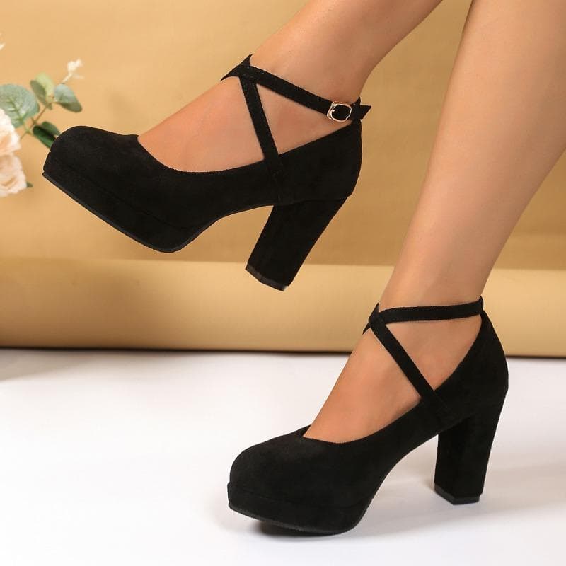 Mode Damen Schuhe 2025 Neu Schnallenriemen Damen High Heels Mode Flach Büro und Karriere Übergröße Bestseller Einfarbig High Heels cm schwarz