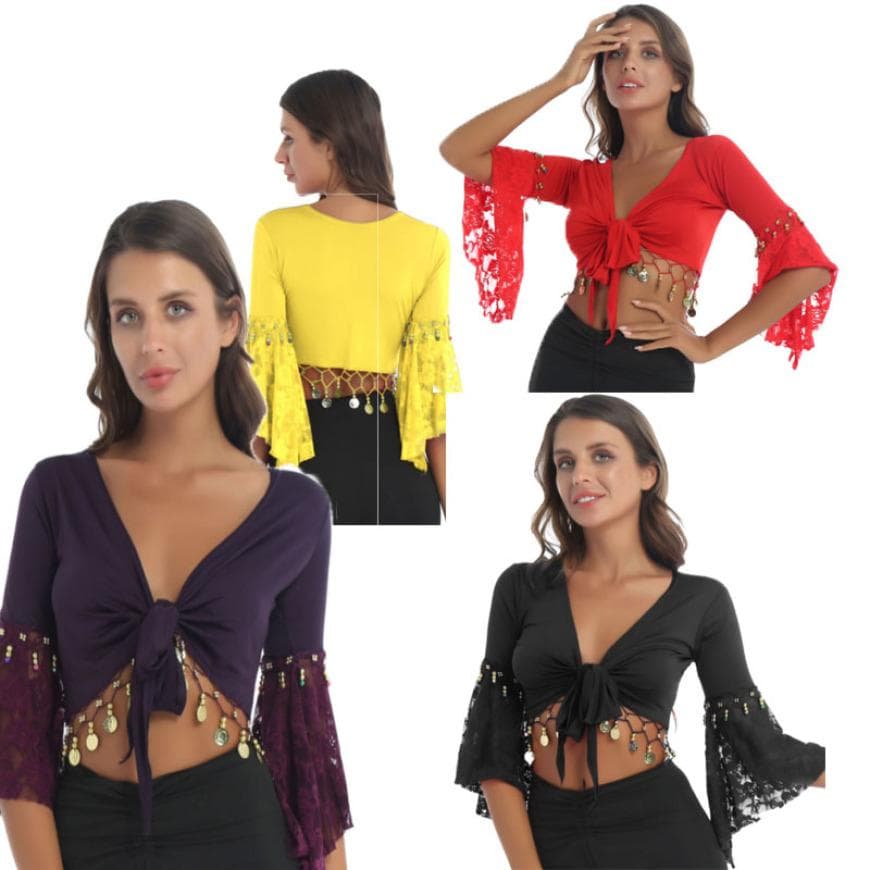 Bauchtanz-Kostüm, Spitzen-Patchwork-Quaste, Schnür-Schal, bauchfreie Tops für Bühnenauftritte, Club-Kleidung cm rot