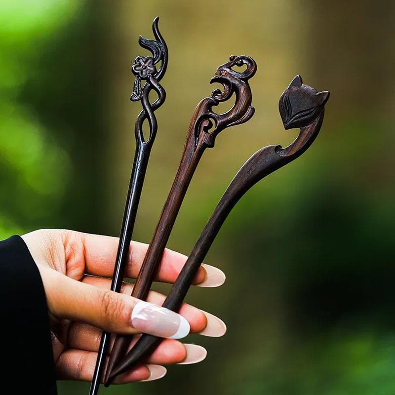Retro Ebenholz Haarnadel Chinesischer Antikstil Geschnitzte Haarnadel Schlichtes Temperament Qipao Hanfu Frisur-Accessoires für Frauen