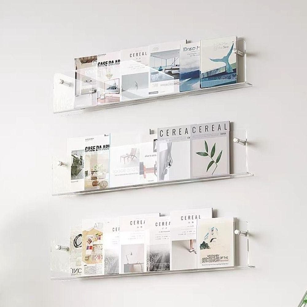 Étagères Flottantes en Acrylique Support Mural Présentoir à Brochures Minimaliste Porte-Magazines Journaux