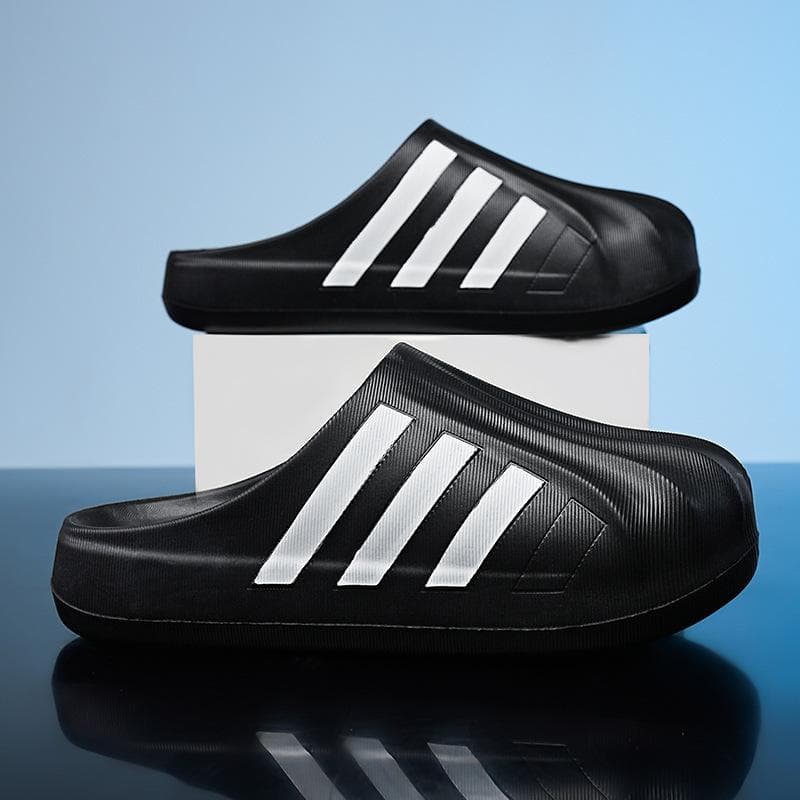 Neue schwarz-weiße Shell-Head-Halbpaket-Hausschuhe für Herren und Damen, Sohle leicht, dicke Sohle, Ein-Pedal, schwarz-weiß, Herren- und