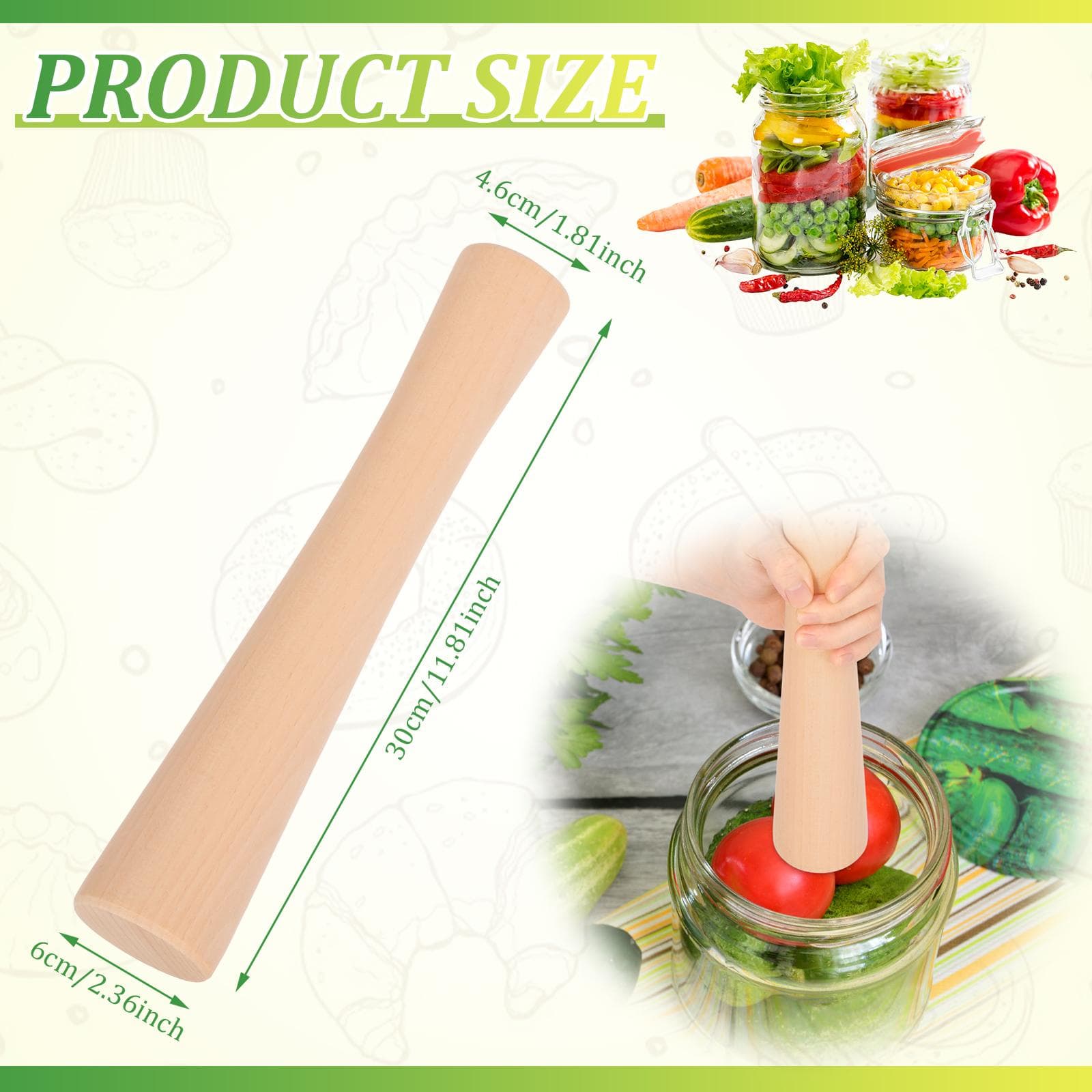 Gemüsefermentationsstampfer Holzmahlstab Kohl Sauerkraut Stampfer-Fermentierwerkzeug Gemüse Früchte Zerkleinerungsstab licht grau