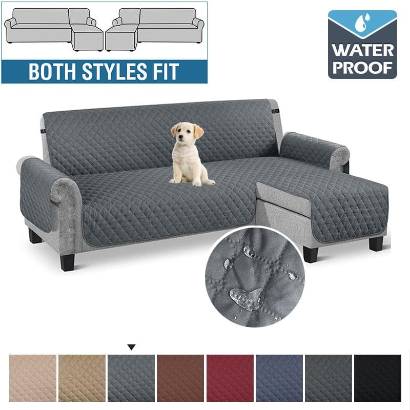 Wasserdichter L-förmiger Sofabezug für Wohnzimmer, rutschfest, kariert, Liegesofabezug, Sofabezug, Couchbezug für Zuhause und Hotel grau