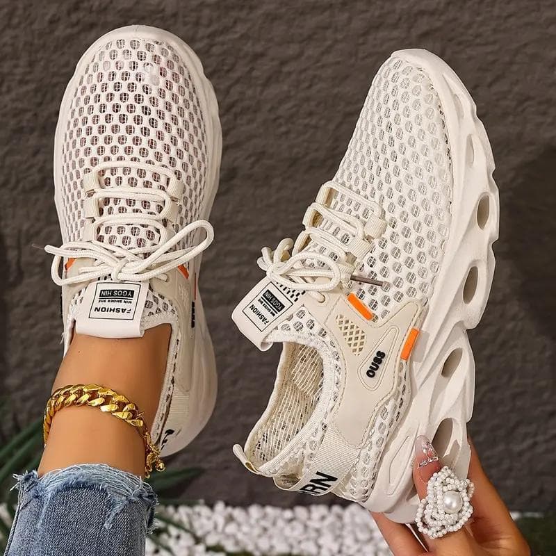 Damen Atmungsaktive Mesh-Sneaker - Leichte Lässige Laufschuhe mit Gepolsterter Luftsohle Damen-Sneaker, Bequemes Schuhwerk cm schwarz