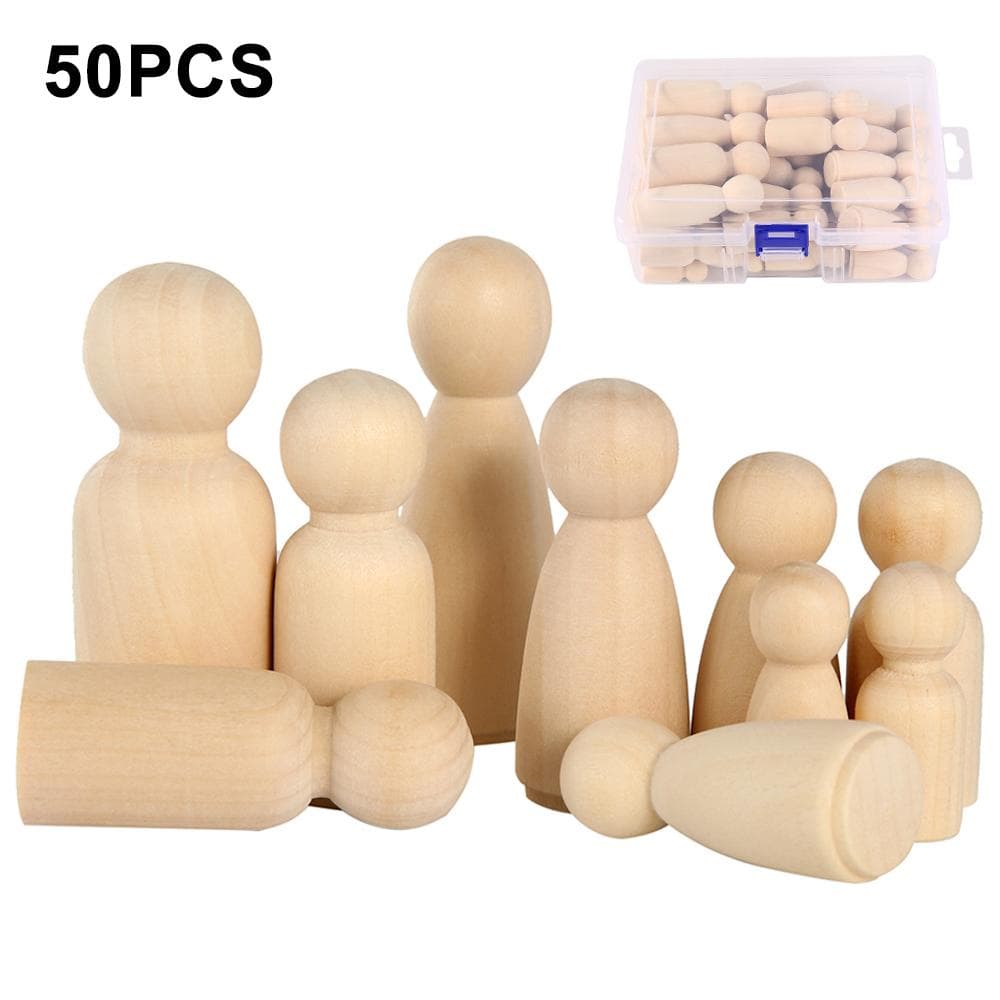 50 Stück unvollendete Holzstiftpuppen zum Selbermachen, Kunstmalerei, Naturholzstifte, Menschen, 4 Größen, Holzpuppenkörper, Figuren, Basteln,