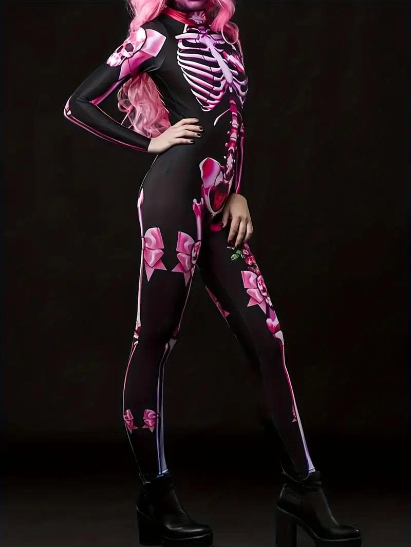 Halloween Totenkopf Knochen Print Jumpsuit cm rosa