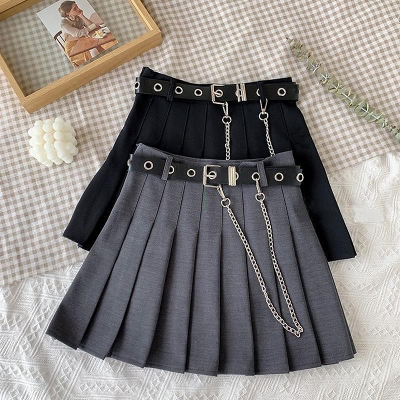 Rock mit Gürtelkette Hikigawa Y2K Rock für Frauen Japan Faldas Mujer Moda 2022 A-Linie Miniröcke Kette Hohe Taille Gothic Röcke Frauen Kleidung cm