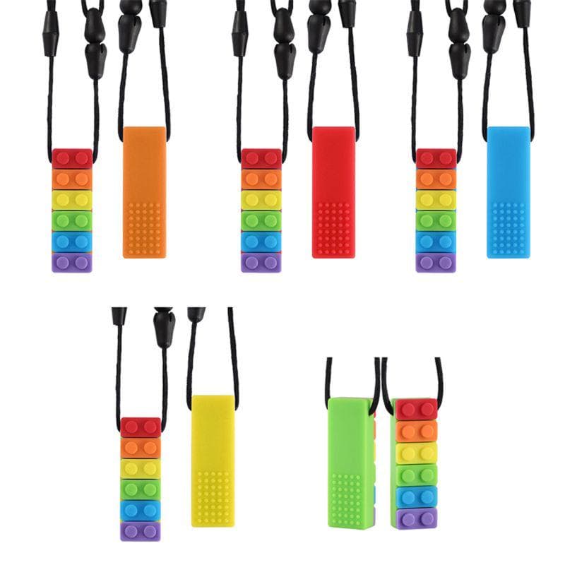 1 Stück Regenbogen Ziegelstein Kauspielzeug Halskette Baby Silikon Beißring Autismus Sensorische Kauspielzeuge orange