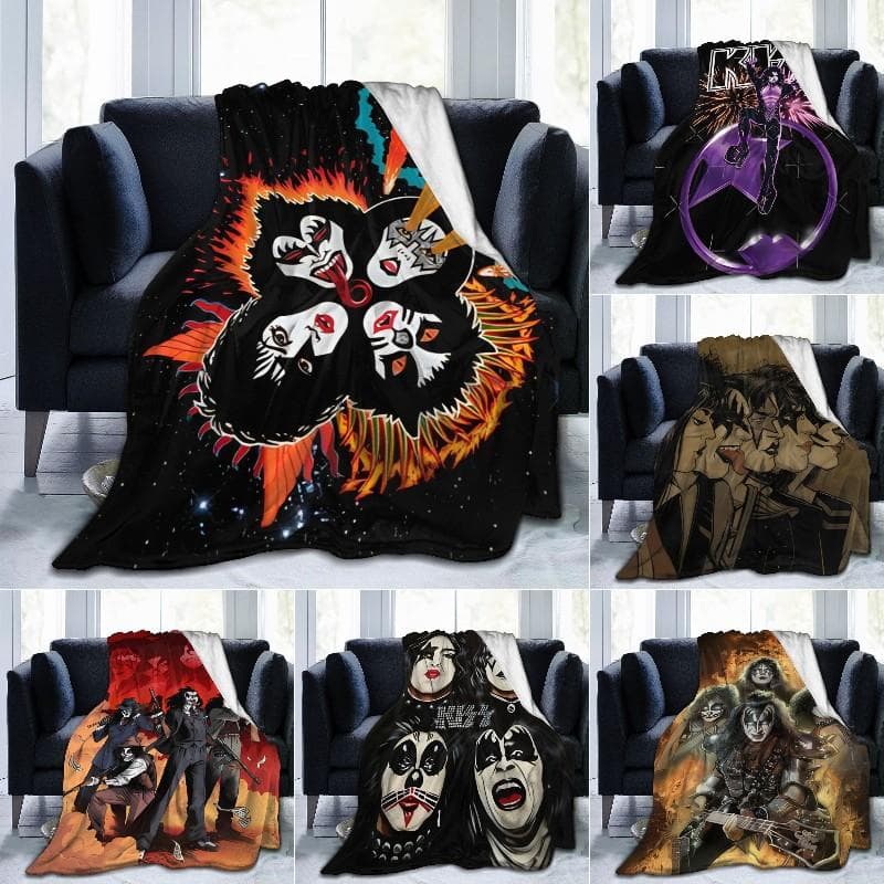 KISS Rock Band 3D-bedruckte Decke, Flanelldecke, superweiche Fleece-Überwurfdecke, warme Decke für Schlafzimmer, Couch, Sofa, Geschenke