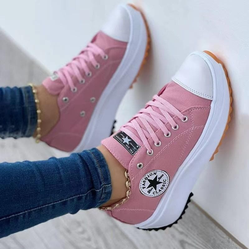 Frühlings-Low-Top-Einzelschuhe Damen-Plateau-Canvas-Schuhe Damen-Canvas-Spot-Muffin-Boden Große Damenschuhe cm