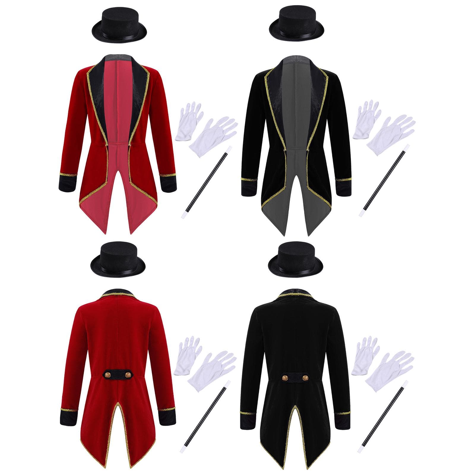 Mädchen Zauberer Showman Outfit Kinder Zirkus Ringmaster Langarm Jacke Frack Smoking Outfit cm bordeaux