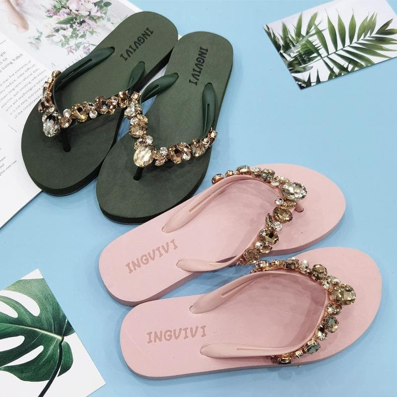 Sommer Neue Strass Flip-Flops Flache Zehentrenner Tragen Lässig Rutschfest Damen Strand Hausschuhe cm schwarz