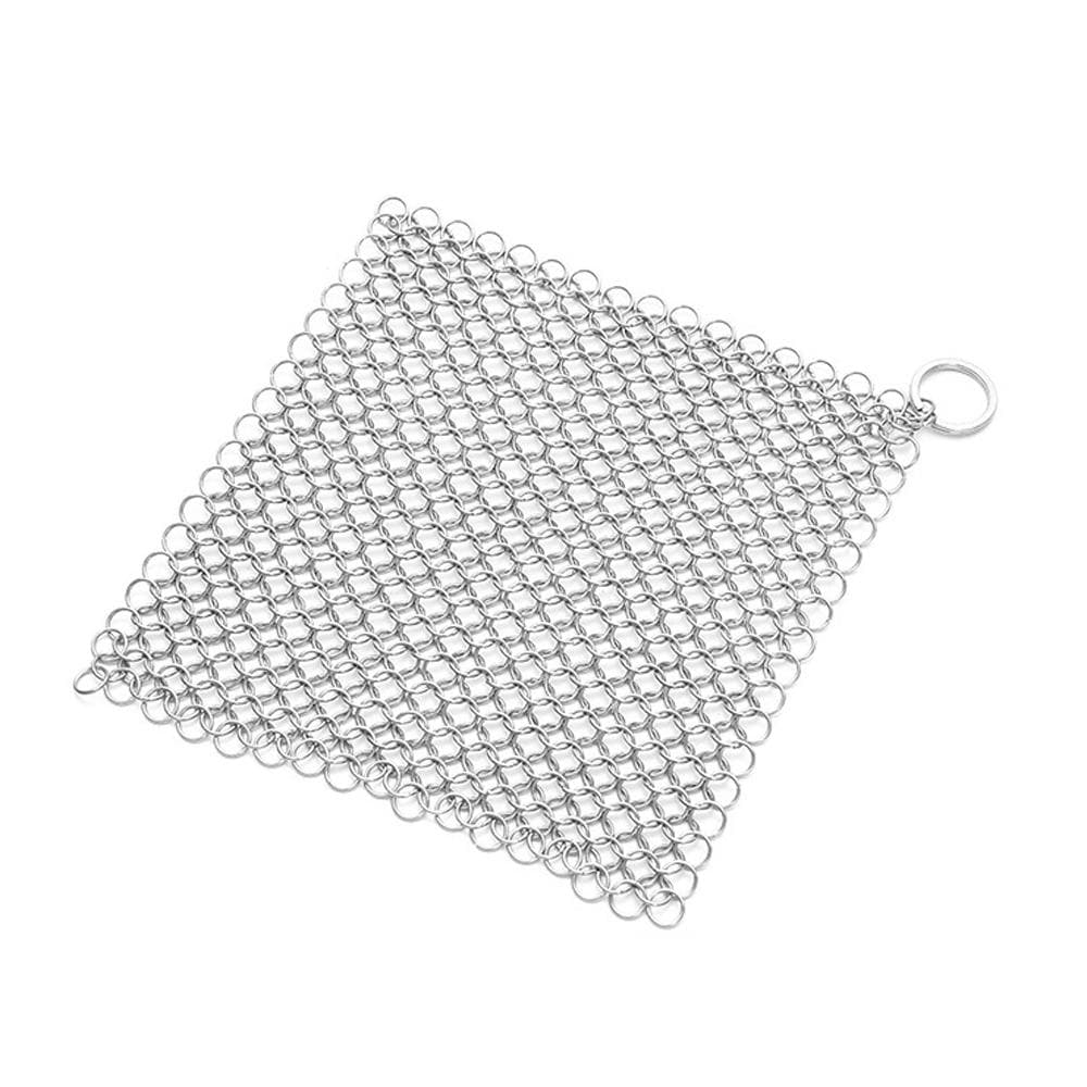 Kettenschrubber aus Edelstahl, Gusseisenreiniger für Pfanne, Wok, Pfanne, Küche, Haushalt silber