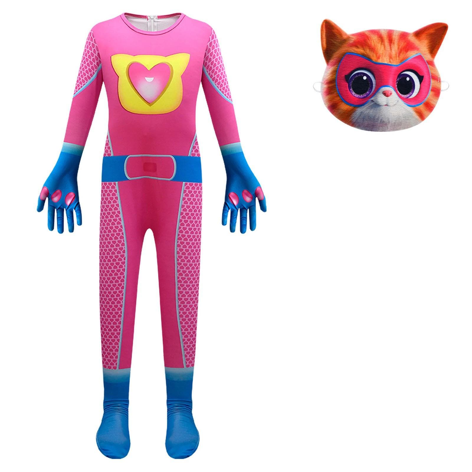 Kinder SuperKitties Overall mit Maske Halloween Katze Cosplay Outfit Verkleidung cm