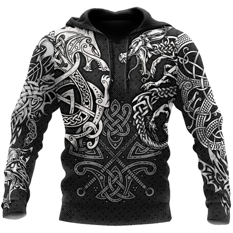 Urban Trend Cosplay Style Herren Hoodie Frühling und Herbst Hochwertige raffinierte Muster Viking Myth Totem 3D Print Sweatshirt 4XL cm