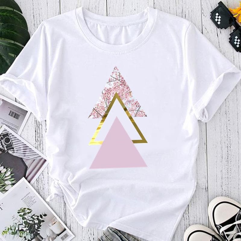 (Asiatische Größe) Drucken Floral Abstrakte Geometrische Grafik T Damen frauen Sommer Top Weibliche T Kleidung Lässige Mode Kurzarm T-shirt cm