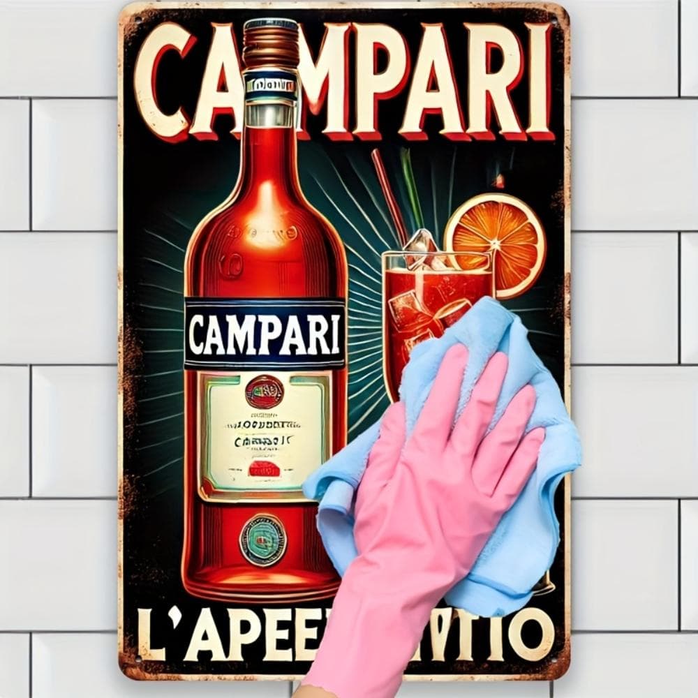 AperitifGeschenkNostalgie Retro Campari Metallschild - Vintage Bar Deko - für Küchen & zum Verschenken - Kühnes Flaschendesign