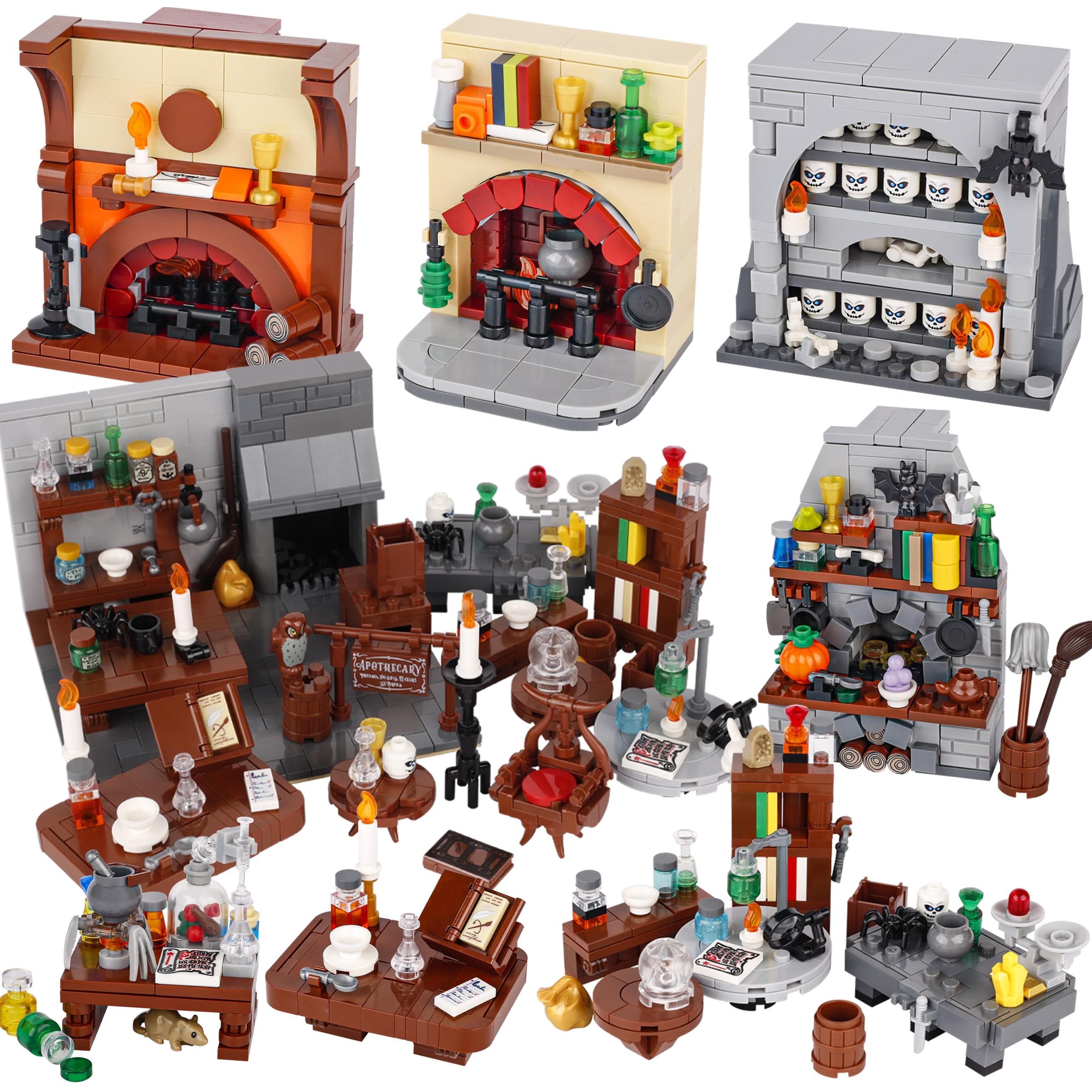 MOC Mittelalterlich Napoleonisch Möbel Schafsleder Papier Schrank Bausteine Tinte Karte Kompass Bedruckte Fliesen Ziegel Spielzeug Jungen Geschenk