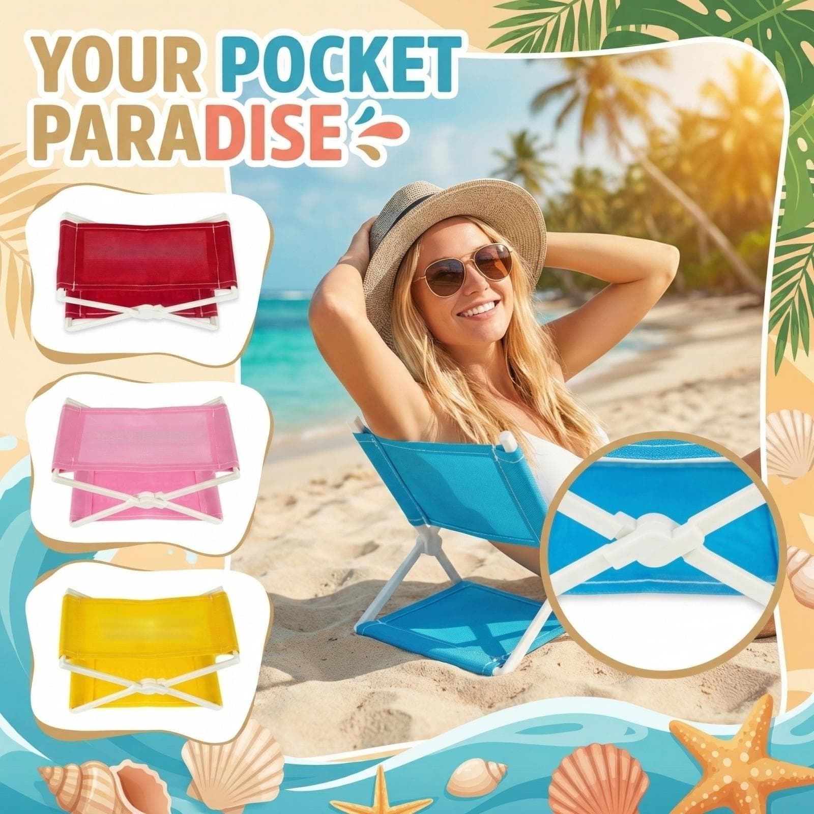 Ce repose-tête compact et pliable est parfait pour la relaxation à la plage et le bronzage.. Fabriqué avec un tissu de protection UV, il est léger