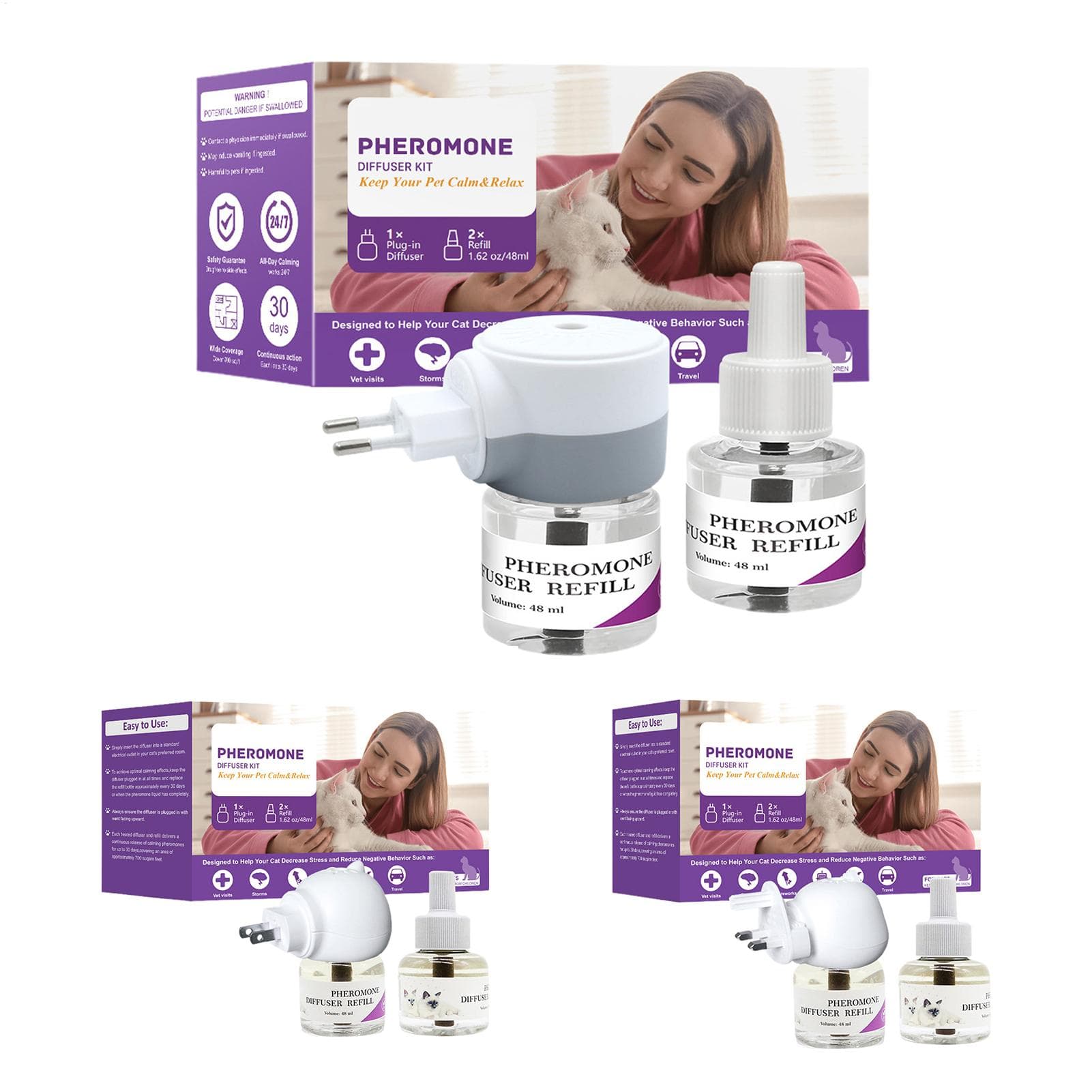 Langlebiger Katzen-Pheromon-Diffusor Pheromon-Diffusor zur Beruhigung von Haustieren Ruhiger Komfortbedarf Stress-Stecker für Reisen Kätzchen