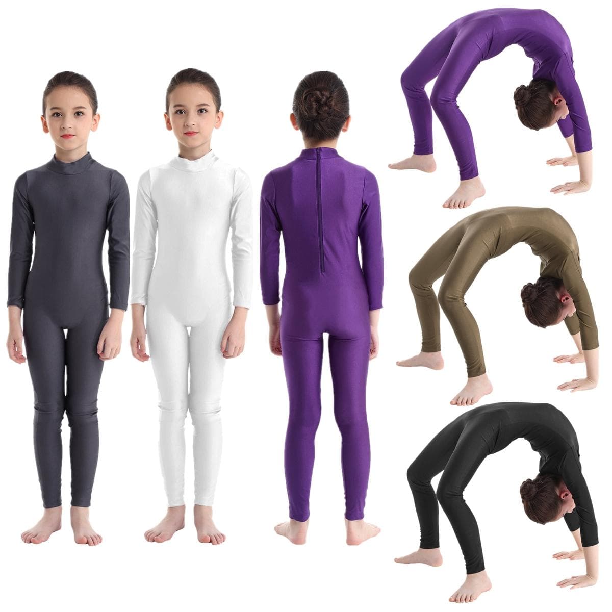 Langarm-Tanz-Gymnastik-Trikot für Kinder, Ganzanzug, Ganzkörper-Body, Catsuit, Tanzbekleidung, Kostüme cm grün