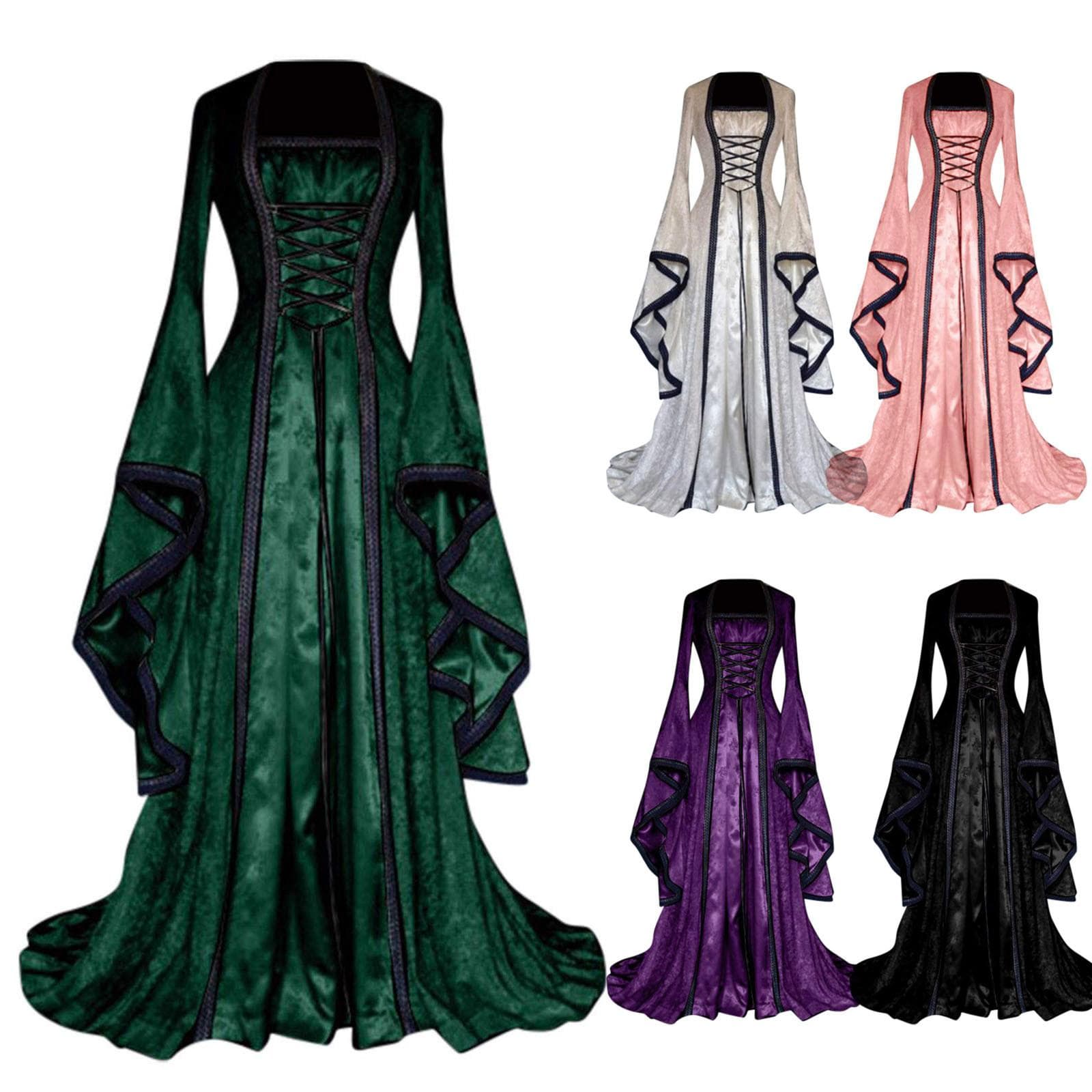 Kleid für Frauen, Halloween-Kostüme, Piratenkleid, verstellbare Spitze, irisches Retro-Kleid, langes Kleid cm grün
