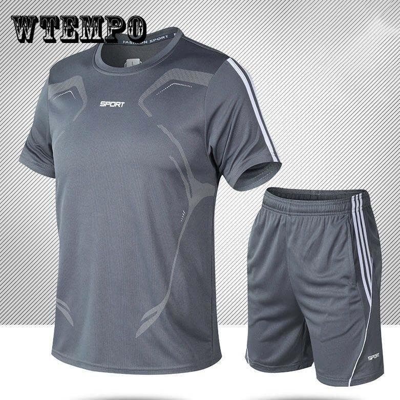 Laufen Fitness Atmungsaktive Schnell trocknende Kleidung Sport Anzug Männer der Sommer Neue Shorts Kurzen ärmeln T-shirt Casual Zwei-stück cm grau