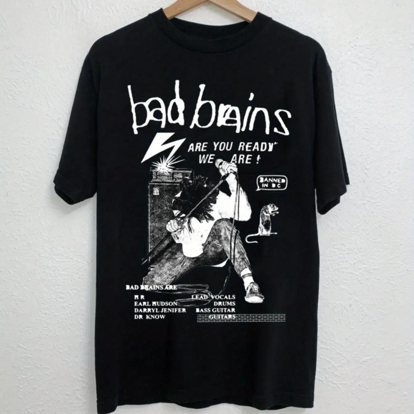 Bad Brains Band Grafik T-Shirt 100% Baumwolle Weich Bequem Schwarz Kurzarmshirt mit Konzertdaten Design Lässig Rundhals cm
