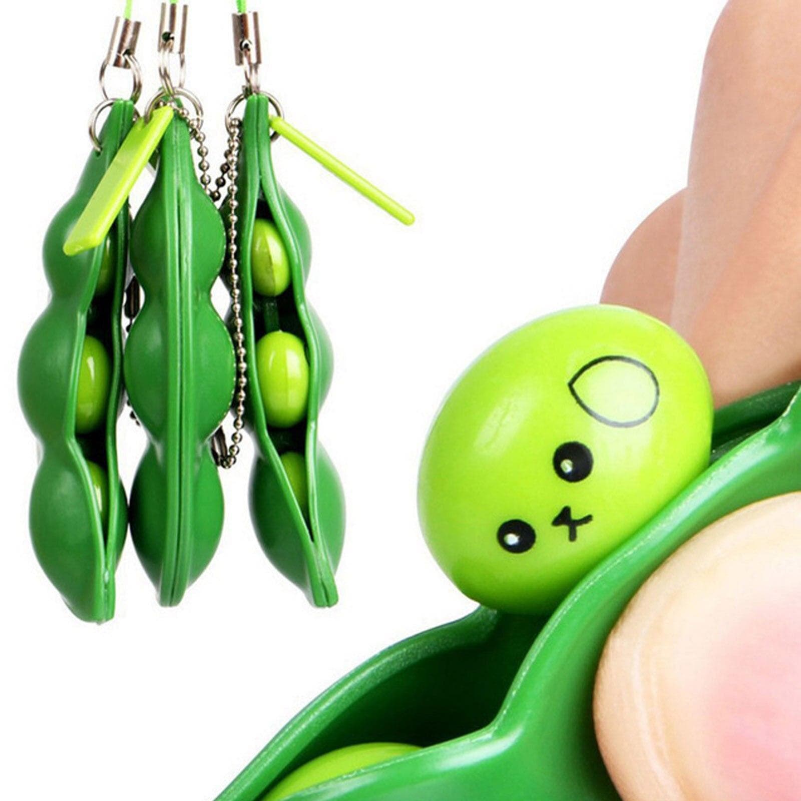 3 stücke Dekompression Edamame Spielzeug Pop It Zappeln Squishy Squeeze Erbsen Bohnen Schlüsselbund Anti Stress Erwachsene Gummi Anti Stress