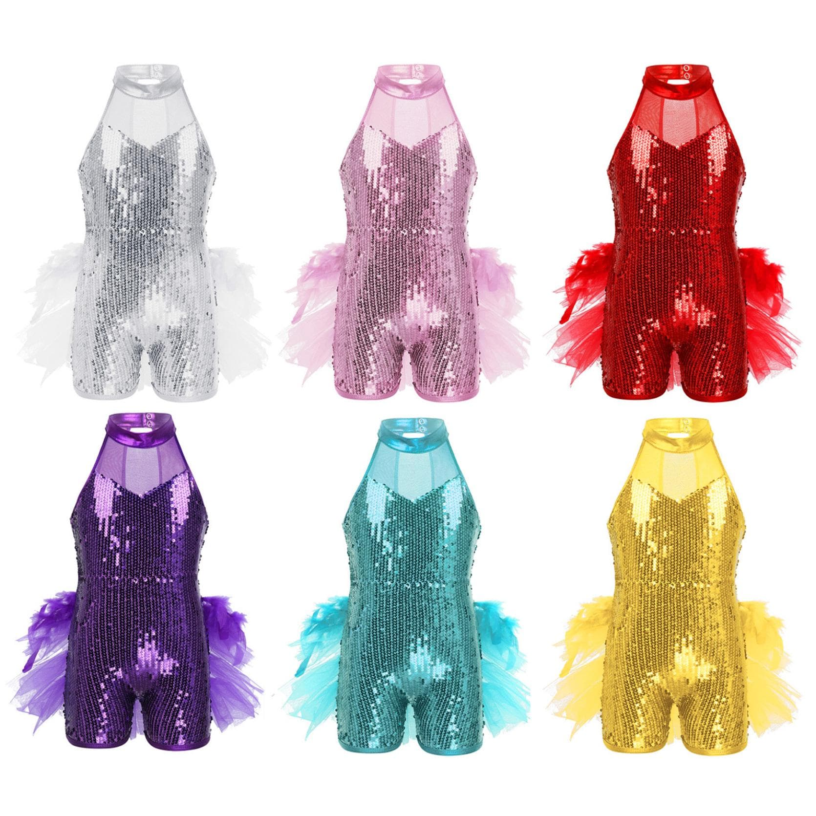 Mädchen Pailletten Jazz Latin Ballett Tanz Kostüm Kinder Ärmelloses Mock Neck Trikot Overall Dancewear cm rosa