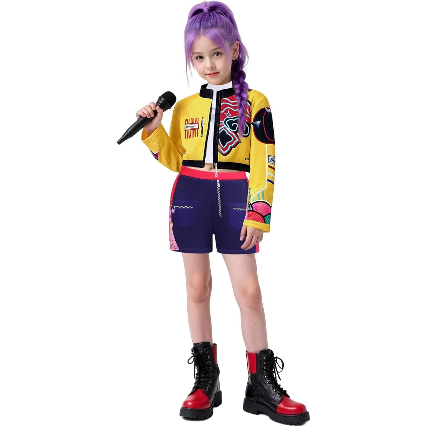 Kpop Rumi Party Girls Dämon Kostüm Jäger Cosplay Outfit Jacke Top Shorts Kinder Halloween Kostüme Sänger Cosplay 130cm