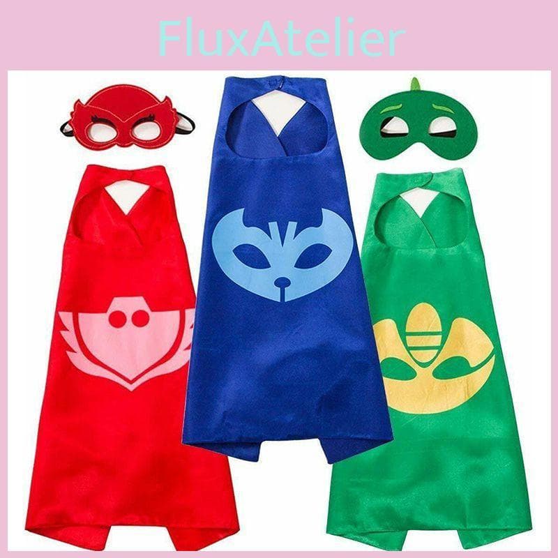 Noblekids Pj Masken Kostüm mit buntem Umhang und Maske für Kinder Halloween Spaß cm